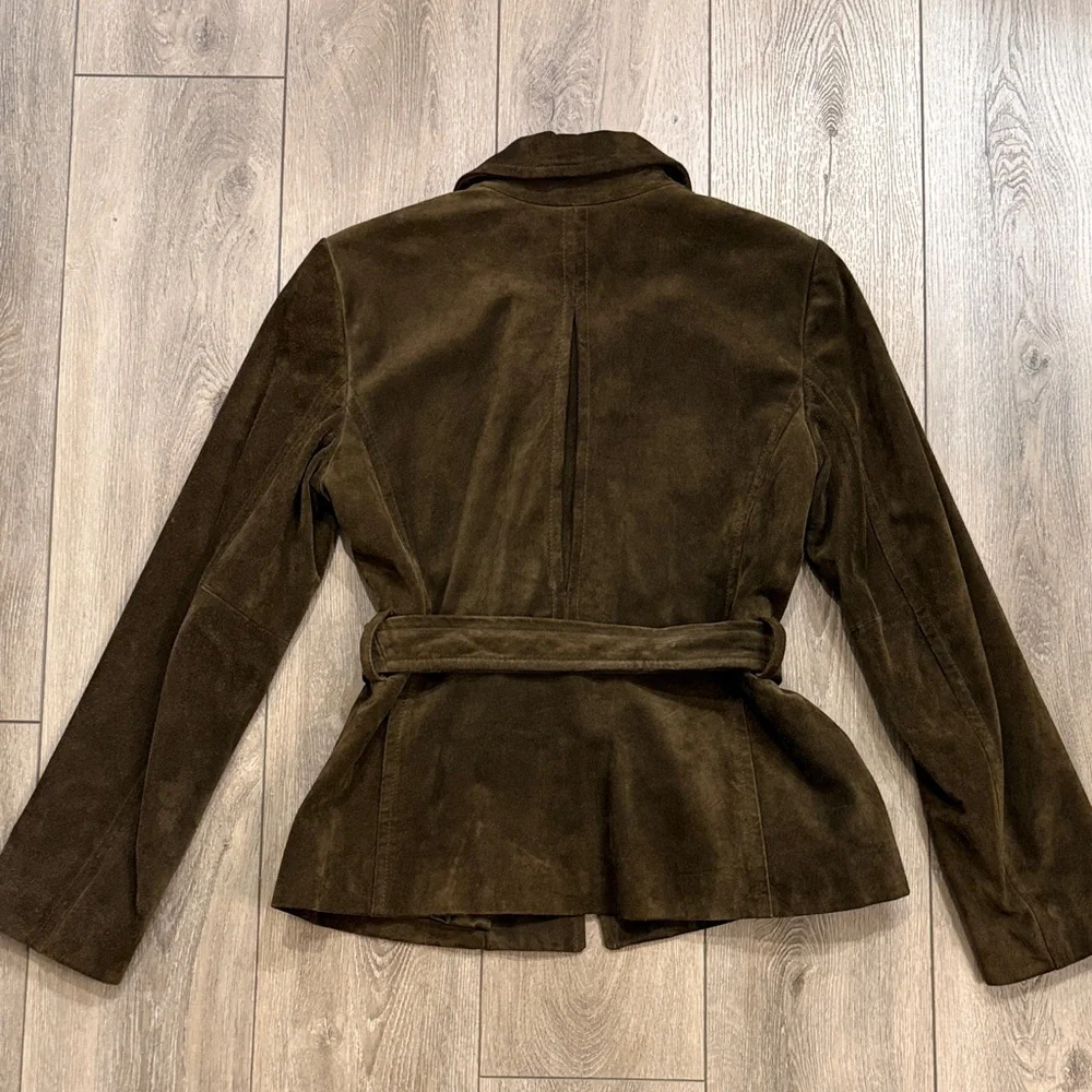 Ann Taylor Olive Green/Brown Suede Belted Blazer Jacket 2 NWOT - Picture 8 of 9